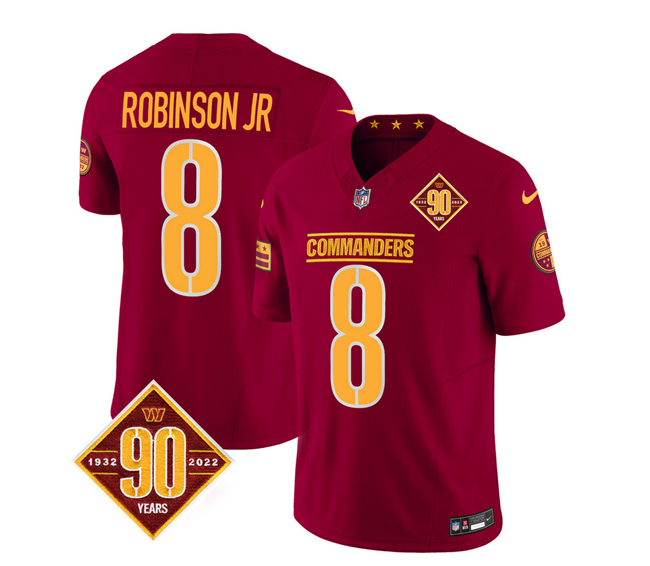 Men's Washington Commanders #8 Brian Robinson Burgundy 2023 F.U.S.E. 90th Anniversary Vapor Limited Football Stitched Jersey